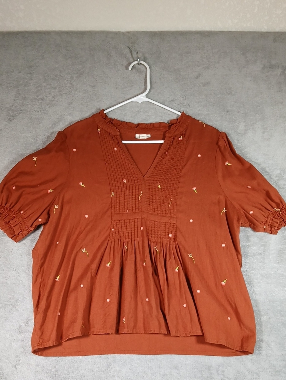 a.n.a Rust Embroidered V-Neck Peasant Tunic